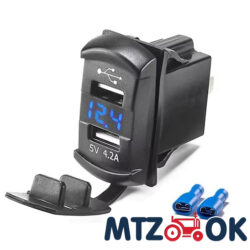 Зарядное устройство 2 USB 12-24V 4.2А + вольтметр. розетка. кулисный адаптер (Китай)